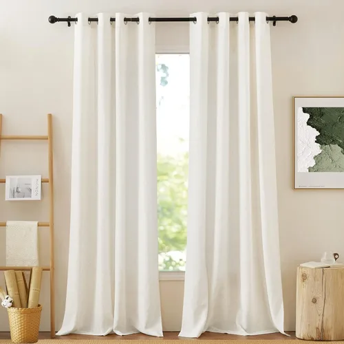 Miniatura 70 de NICETOWN Cortinas de lino traslúcidas con textura de lino de 84 pulgadas de largo, con ojales semitraslúcidos, tratamientos de ventana, privacidad