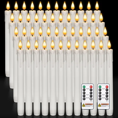 Miniatura 12 de Homemory 3 velas cónicas sin llama con temporizador remoto, velas blancas parpadeantes de 9.6 pulgadas, funciona con pilas, velas LED de plástico
