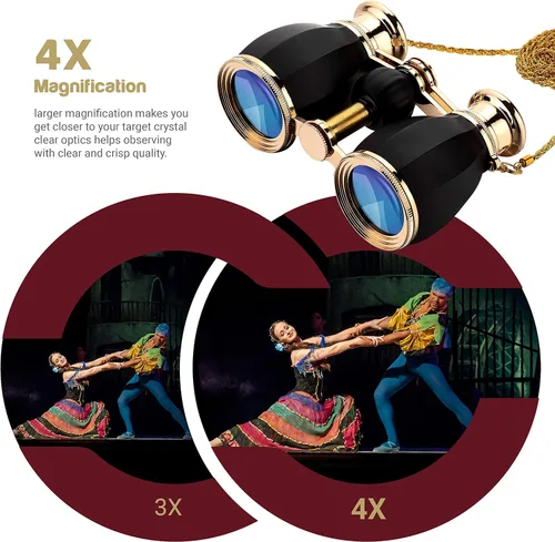 Miniatura 4 de ESSLNB Anteojos de Ópera para Mujeres Adultas 4X30mm, Anteojos Antiguos Compactos para Teatro y Conciertos con Estuche, Cadena Desmontable (Negro)