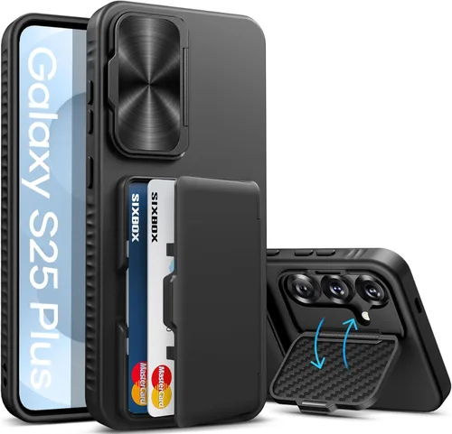 Miniatura 35 de Funda para Samsung Galaxy S25 FE, tarjetero integrado, soporte y cubierta para lente, prueba de caídas de grado militar, borde de silicona suave