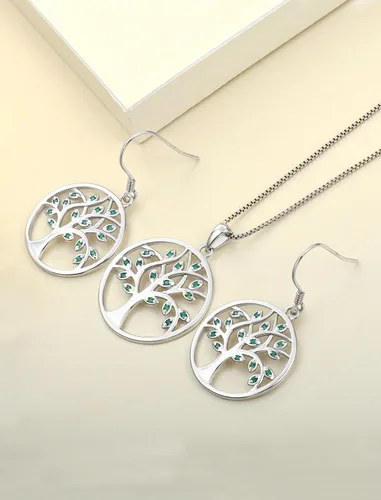 Miniatura 6 de YL - Collar con dije de árbol de la vida de plata esterlina con piedras preciosas y chapado en oro blancorosado