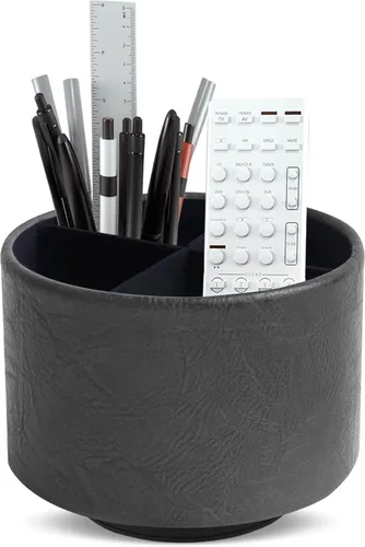 Miniatura 60 de Organizador Redondo de Cuero para Suministros de Arte, Soporte para Control Remoto, Rotación de 360 Grados, Soporte Multifuncional para Lápices