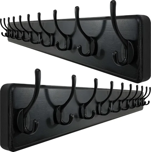 Miniatura 15 de WEBI Perchero de Abrigo Montado en Pared, Ganchos de Abrigo Montados en Pared, 16" de Agujero a Agujero, Colgador de Abrigo de Pared, Riel de Madera