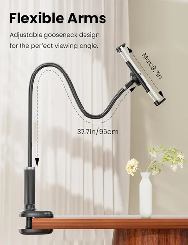 Miniatura 5 de VOLTIFYMAX Soporte de cuello de cisne para Kindle con volteador de páginas remoto para leer en la cama, soporte para tablet para escritorio, brazo
