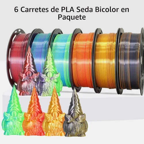 Miniatura 2 de MIKA3D Paquete de 6 carretes de filamento bicolor para impresora 3D de 1.75mm, filamento de seda PLA para impresión 3D, 6 carretes – seda