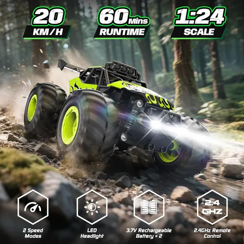Miniatura 3 de Auto a control remoto, autos RC todo terreno con interruptor de velocidad, camión RC con faros LED y baterías recargables, juguete Monster Truck