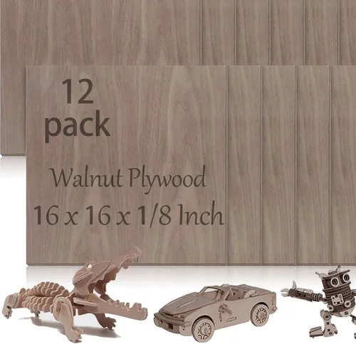 Miniatura 25 de 48 piezas de madera contrachapada de abedul báltico, 12 x 12 x 1/8 pulgadas, 0.118 pulgadas de grosor, madera sin terminar para manualidades, corte