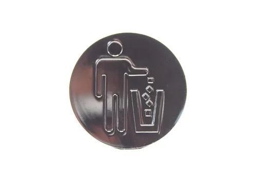 Miniatura 8 de Logotipo de basura, emblema, medallón, cocina, oficina, parte delantera del gabinete, 1.5 pulgadas, acero inoxidable, latón, negro mate, cantidad 1