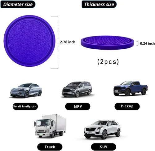 Miniatura 2 de Ohleats Juego de posavasos de 2 piezas para automóvil, impermeable en forma de panal de abeja, PVC antideslizante de 2.75 pulgadas, universal