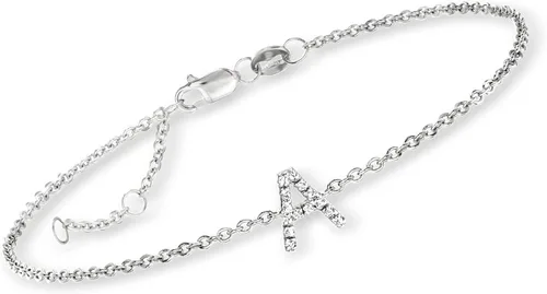 Miniatura 6 de RS Pure by Ross-Simons Diamond-Accented Single-Initial Bracelet in Sterling Silver