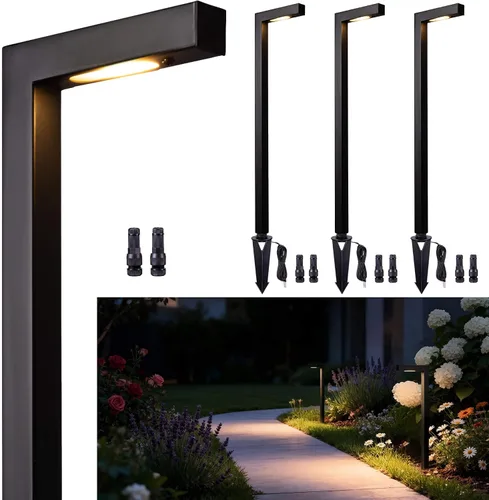 Miniatura 13 de Gardenreet Luces de camino de paisaje de latón, luces de camino de bajo voltaje de 12 V con cable, luces de jardín al aire libre LED impermeables