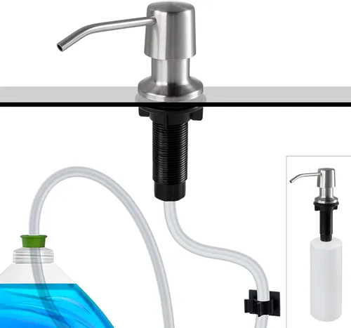 Styever Dispensador de Jabón para Fregadero de Cocina con Bomba - Botella de 16 oz Integrada en Encimera Dispensador de Jabón para Platos con Acero