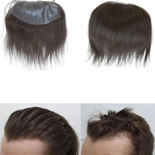 Miniatura 14 de Voloria Tupé de cabello humano 100 % de piel sintética para hombre, peluca frontal para retroceso, sistemas de reemplazo de línea capilar natural