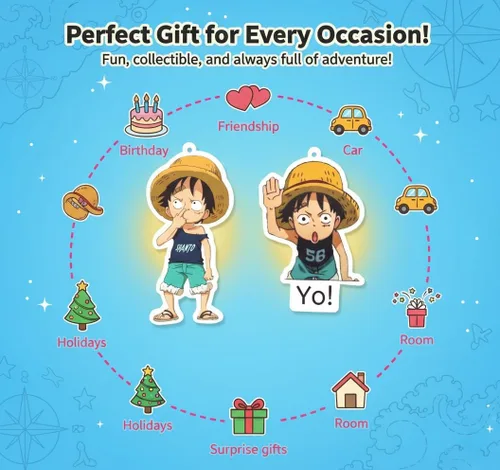 Miniatura 6 de PumpCar - Ambientador para automóvil de una pieza con aroma a cereza, 2 piezas Luffy Kid colgante de doble cara de anime japonés para espejo