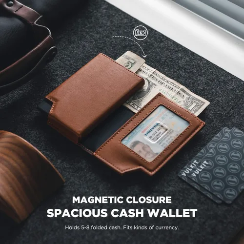 Miniatura 3 de VULKIT Cartera minimalista para hombre, con bloqueo RFID, cierre magnético, cartera de cuero con ventana de identificación, para dinero en efectivo