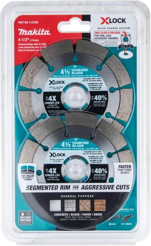 Miniatura 7 de Makita E-07200 X-Lock 4-1/2" Hoja de diamante segmentada para corte de mampostería, 2/pk