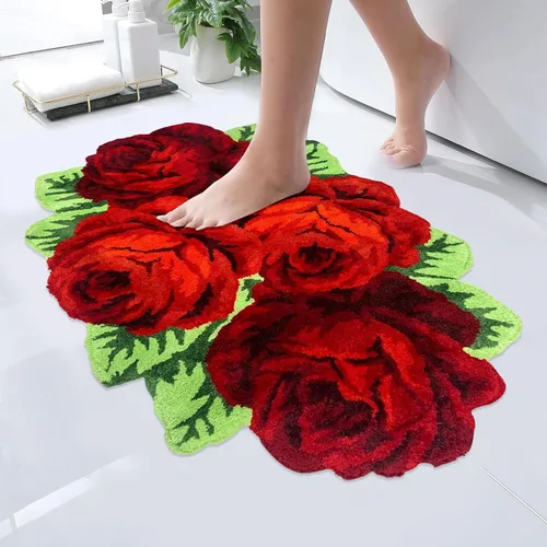 Miniatura 34 de USTIDE Bonita alfombra de baño de rosas para baño, alfombra de baño naranja de lujo, antideslizante, con forma de flor, alfombra de ducha de felpa
