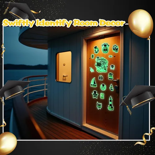 Miniatura 7 de PHOGARY imanes de graduación 2025 decoraciones de puerta de crucero adhesivos magnéticos de brillo 17 piezas, imanes negros y dorados