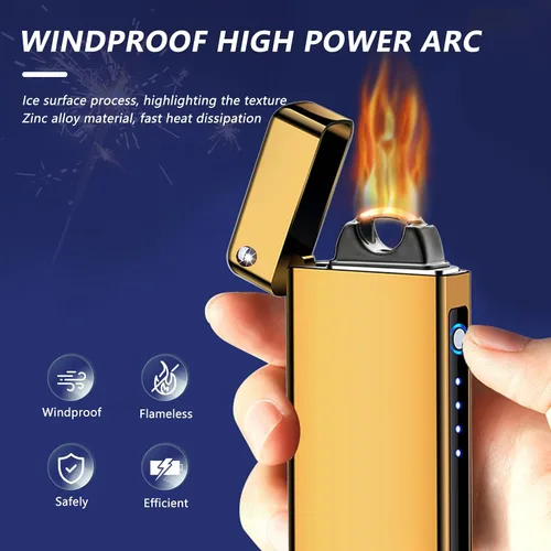 Miniatura 3 de BABOBIU Encendedor de plasma recargable, encendedor de arco, encendedores a prueba de viento, cuerpo de metal, pantalla de batería, botón de llama
