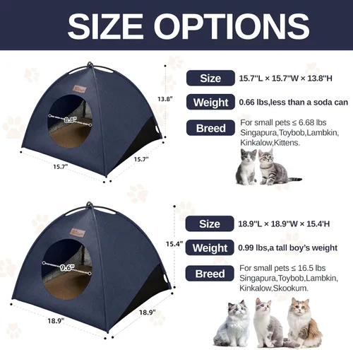 Miniatura 2 de Tienda de campaña piramidal desplegable para gatos y gatos pequeños de hasta 6.6 libras, resistente al agua, transpirable, plegable, con cojín