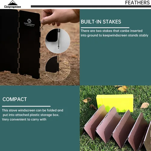 Miniatura 6 de Campingmoon - Estufa de campamento con 10 placas de aleación de aluminio plegable para estufa de campamento, bloqueador de viento para estufa de gas