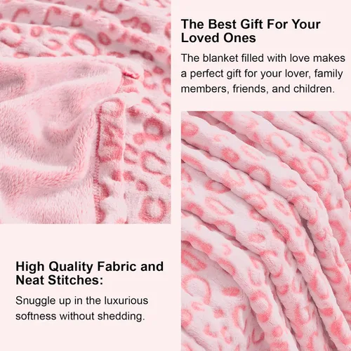 Miniatura 7 de PLEASANT BOULEVARD Manta de forro polar con diseño de leopardo, manta premium ligera y cálida de microfibra de felpa rosa para sofá y cama