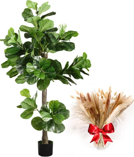 Miniatura 8 de Árbol de higuera artificial de hoja de violín de 5 pies de alto, planta de higuera falsa para interiores, planta de ficus iyrata falsa que incluye