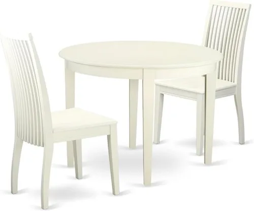 East West Furniture BOIP3-LWH-W - Juego de mesa de cocina de 3 piezas para espacios pequeños que contiene una mesa de comedor redonda y 2 sillas de