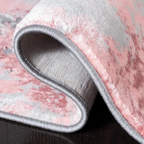 Miniatura 4 de SAFAVIEH Meadow Collection - Alfombra decorativa de 2 x 5 pies, gris claro y rosa, diseño abstracto moderno, no desprende pelusa y de fácil cuidado