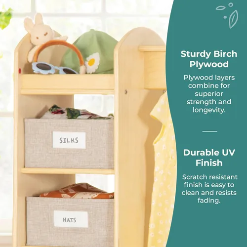 Miniatura 6 de Guidecraft EdQ - Almacenamiento de disfraces con cubos Natural: Perchero para niños con espejo, estante de almacenamiento de zapatos y cubículos