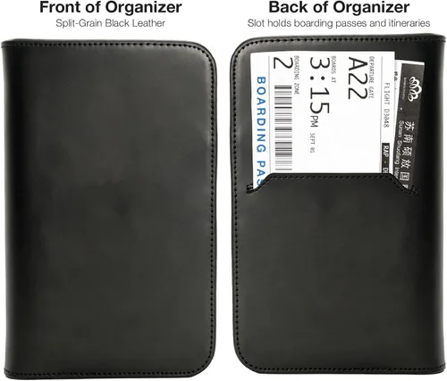 Miniatura 6 de Cartera de viaje de cuero y soporte para pasaporte, Negro (grano dividido), Grano dividido