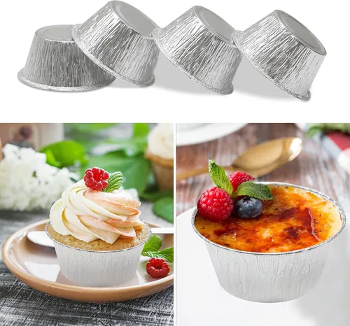 Miniatura 7 de Tazas de papel de aluminio para hornear, Ramekin desechables de 2.4 onzas, forros de papel plateado para cupcakes, 200 piezas de aluminio