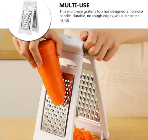 Miniatura 7 de UPKOCH Rallador de queso de mano, rallador de cocina de acero inoxidable con asa, cortador de frutas de doble cara, triturador manual de verduras