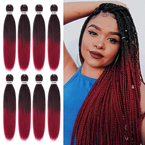 Miniatura 46 de Cabello trenzado preestirado de 22 pulgadas, 6 paquetes de cabello profesional suave Yaki trenzado para trenzas con ajuste de agua caliente
