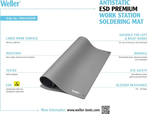 Miniatura 9 de Weller Tapete ESD, gris 900 x 600 - T0051403599 Estera de soldadura gris
