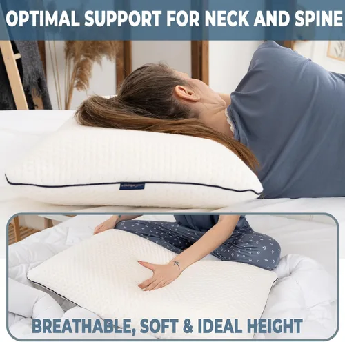 Miniatura 3 de alkamto Almohada de espuma viscoelástica de 27.5 x 18 pulgadas, almohada ergonómica de apoyo para el cuello, certificada Oeko-Tex, funda