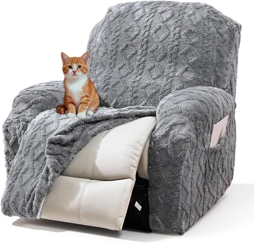 Miniatura 14 de vctops Verde Navideño 4 Piezas Fundas para Sillón Reclinable de Felpa Jacquard Geométrica Suaves Peludas Mullidas Funda para Sofá y Sillón