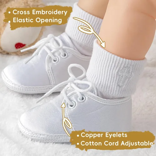 Miniatura 2 de Booulfi Calcetines para bebé, botines blancos para recién nacidos, zapatos de bautizo, calcetines para bebé, bautizo, trajes de Pascua