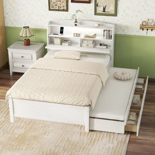 Miniatura 11 de Bellemave Cama individual con cajones, plataforma de madera con cabecero y estribo, cama capitán de madera para niños, niñas, niños, adolescentes