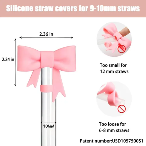 Miniatura 2 de 6 piezas de cubiertas de pajita de silicona para tazas Stanley Cups 40/30 oz 10 mm (0.4 pulg) cubiertas de pajita a prueba de polvo con diseño