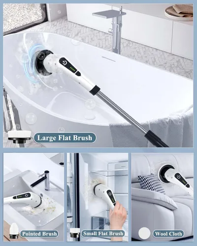 Miniatura 3 de Limpiador eléctrico giratorio para limpiar el baño: limpiador de ducha eléctrico inalámbrico - Cepillo de limpieza eléctrico para bañera de azulejos