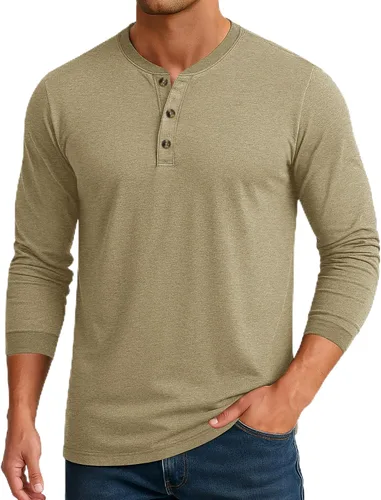 Miniatura 15 de Cotrasen Camisas Henley de Manga Larga para Hombre Camisetas de Algodón con 3 Botones Tops Casuales Básicos de Moda