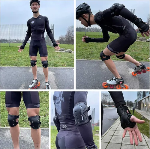 Miniatura 5 de Rodilleras para niños/jóvenes/adultos, coderas con protectores de muñeca, conjunto de equipo de protección de 6 piezas para patinaje sobre ruedas