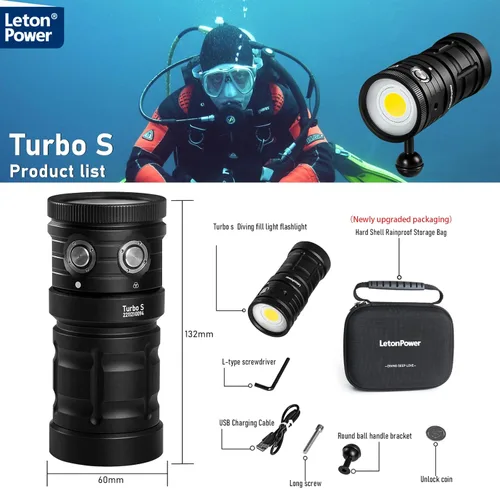Miniatura 7 de Luz de buceo, LetonPower TS S 10000Lumens 3,280.8 ft luz de video subacuática, linterna de buceo, linterna impermeable con carga tipo C para Turbo S