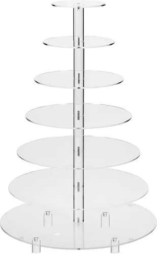 Miniatura 9 de Jusalpha Soporte redondo de acrílico para cupcakes de 5 niveles, soporte para postres, torre para cupcakes 5RF (5 niveles con base)