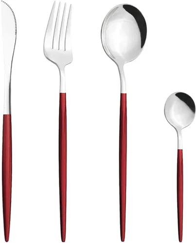 Miniatura 19 de Juego de cubiertos Cuchillo de cena Postre Tenedor Cuchara Juego de vajilla de acero inoxidable Vajilla de cocina 4 piezas Negro