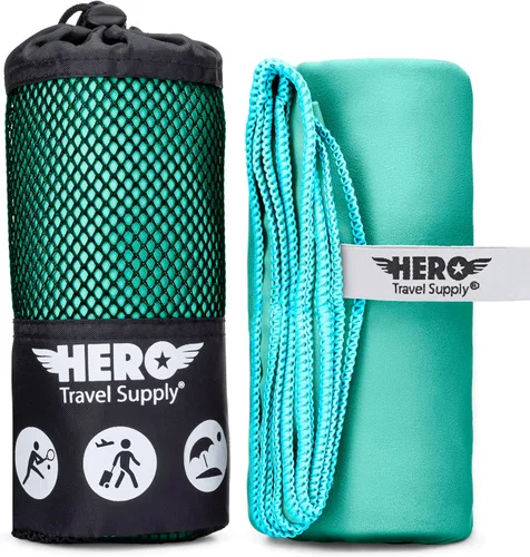 Hero - Toalla de playa grande de microfibra compacta para viajes (color aguamarina, 40 x 72 pulgadas)