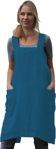 WROLEM Delantal con espalda cruzada para mujer, con bolsillos grandes, cocina para el hogar, restaurante, cafetería, trabajos de jardinería Azul lago