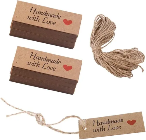 200 etiquetas de amor hechas a mano con etiquetas de amor hechas a mano, papel kraft hecho a mano con etiquetas de amor con cuerdas de yute natural