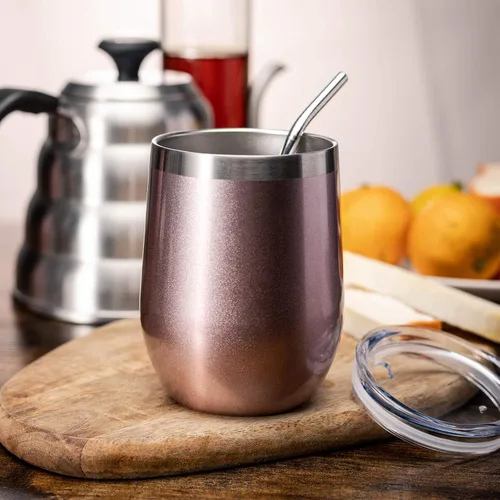 Miniatura 7 de COMOOO Vaso de vino de acero inoxidable con tapa y pajita, 12 onzas, doble pared aislada al vacío, vaso de viaje para café, vino, cócteles, champán